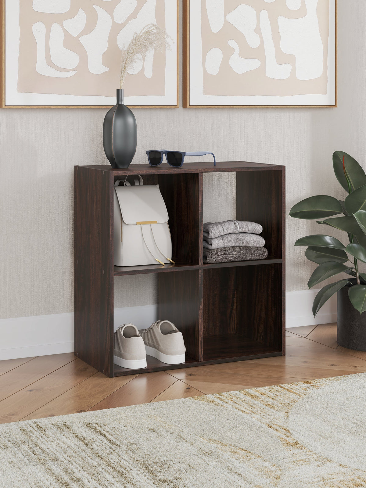 Glosmount Cherry/Light Brown Four Cube Organizer by Ashley at Eve Furniture