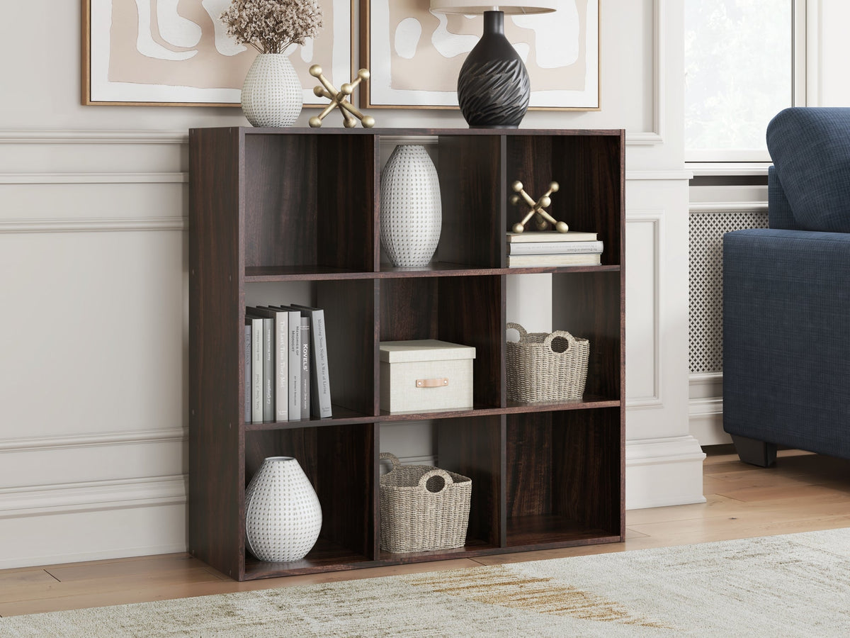 Glosmount Cherry/Light Brown Nine Cube Organizer by Ashley at Eve Furniture