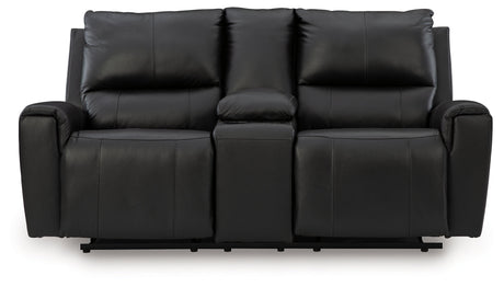 Glossmore Black Reclining Loveseat with Console by Ashley at Eve Furniture