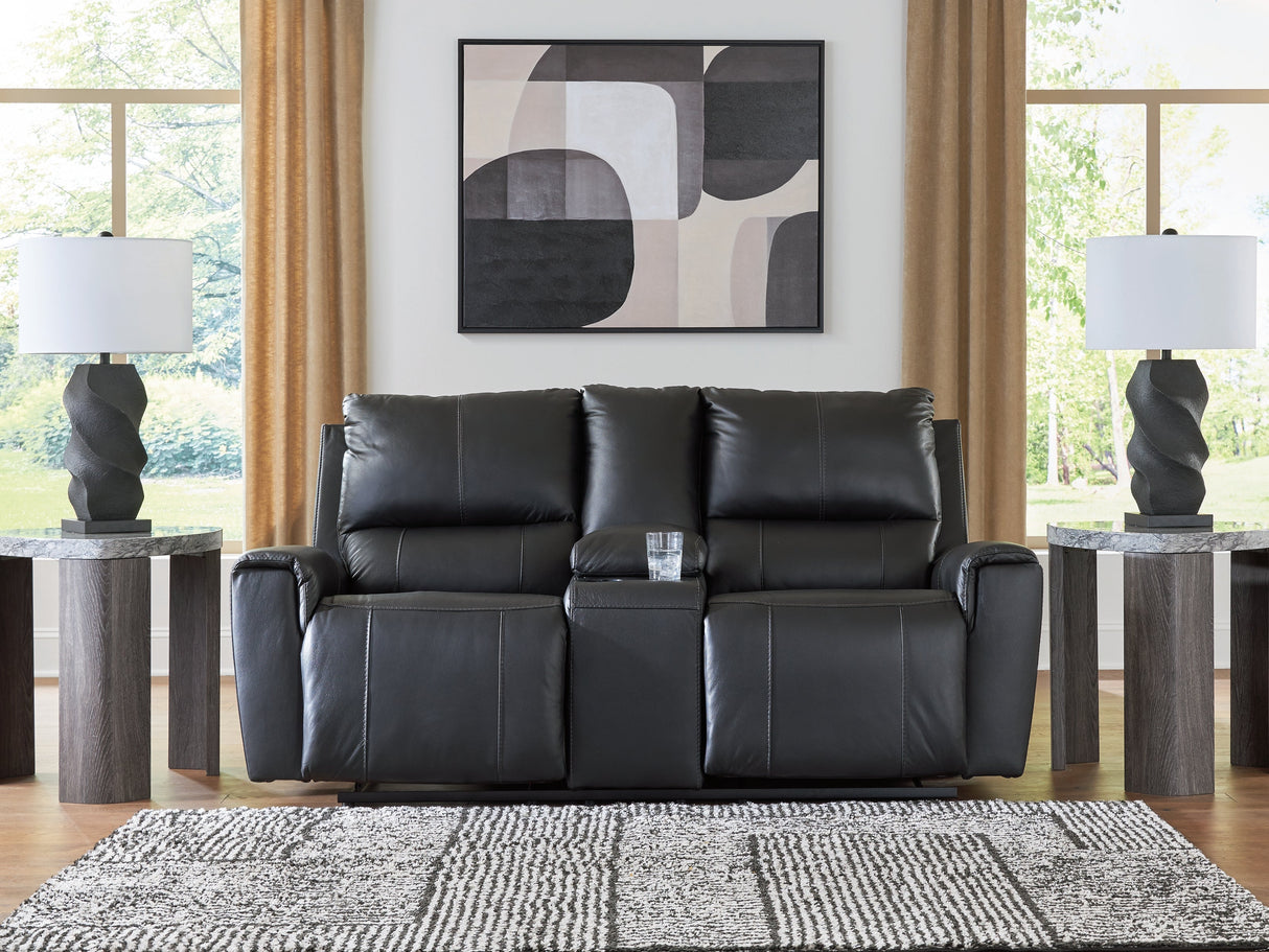 Glossmore Black Reclining Loveseat with Console by Ashley at Eve Furniture