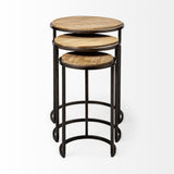 Glover (Set of 3) 20L x 20W Brown Wood Round Top W/Metal Nesting Accent Tables by Mercana at Eve Furniture