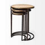 Glover (Set of 3) 20L x 20W Brown Wood Round Top W/Metal Nesting Accent Tables by Mercana at Eve Furniture
