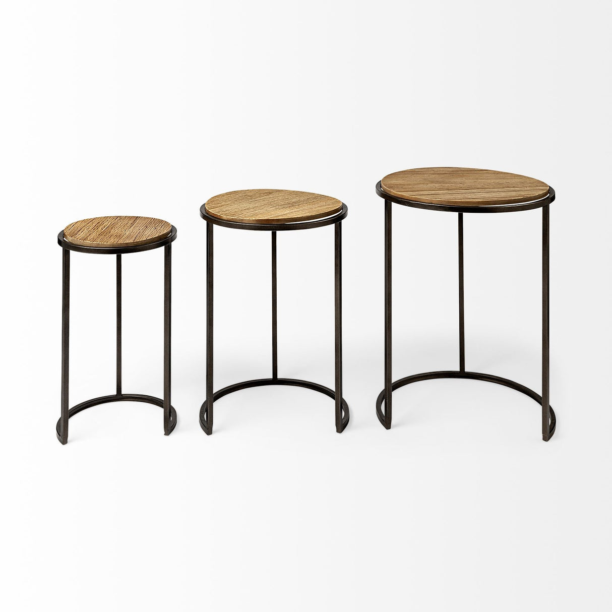 Glover (Set of 3) 20L x 20W Brown Wood Round Top W/Metal Nesting Accent Tables by Mercana at Eve Furniture