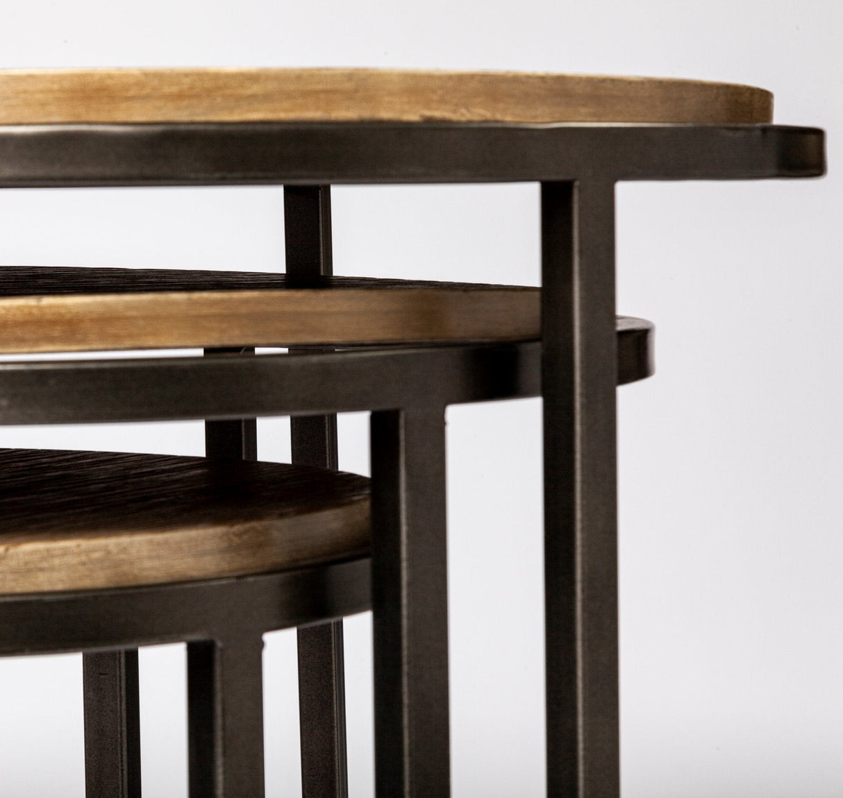Glover (Set of 3) 20L x 20W Brown Wood Round Top W/Metal Nesting Accent Tables by Mercana at Eve Furniture