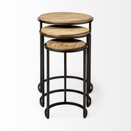 Glover (Set of 3) Brown Wood Round Top W/Metal Nesting Accent Tables by Mercana at Eve Furniture