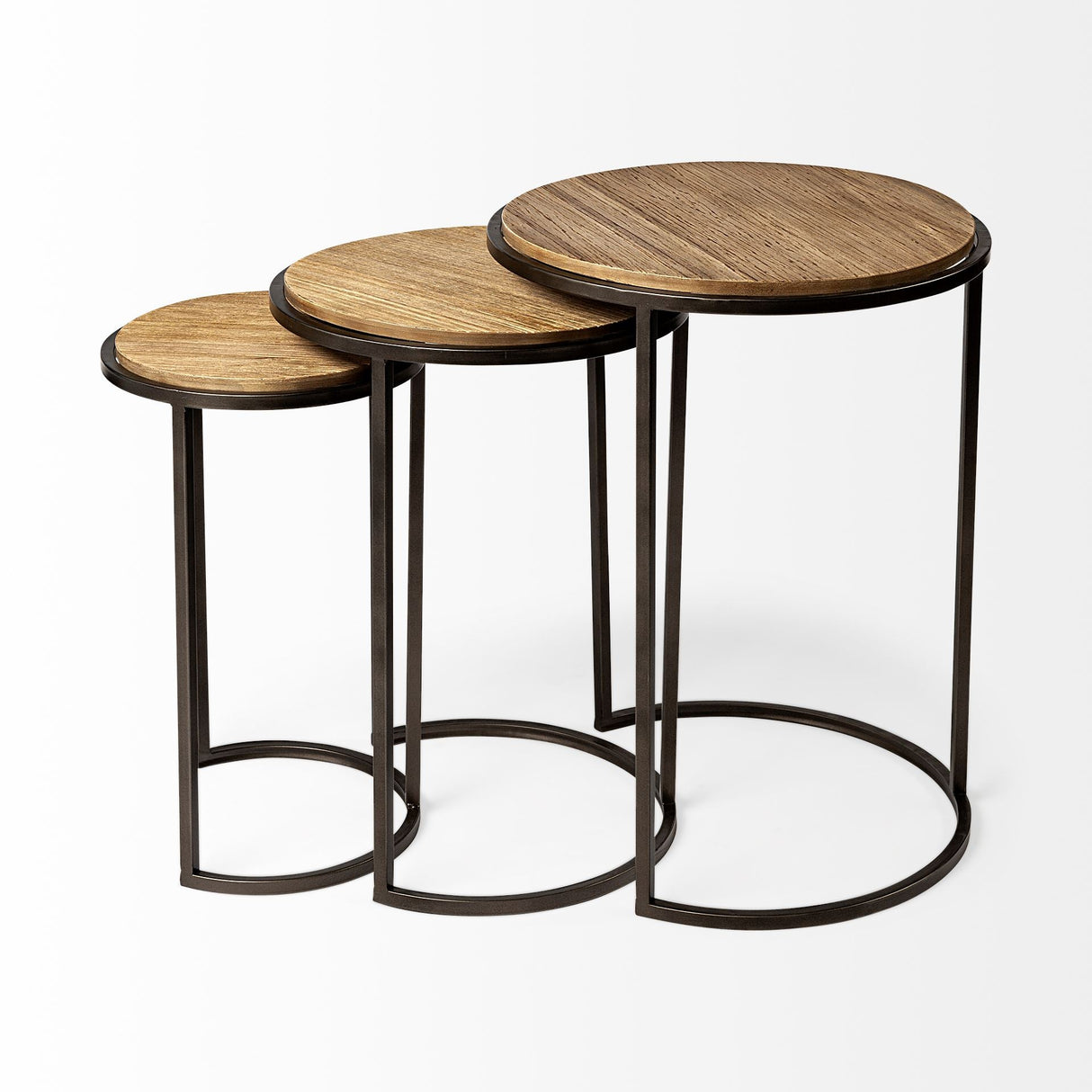 Glover (Set of 3) Brown Wood Round Top W/Metal Nesting Accent Tables by Mercana at Eve Furniture