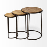 Glover (Set of 3) Brown Wood Round Top W/Metal Nesting Accent Tables by Mercana at Eve Furniture