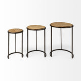 Glover (Set of 3) Brown Wood Round Top W/Metal Nesting Accent Tables by Mercana at Eve Furniture
