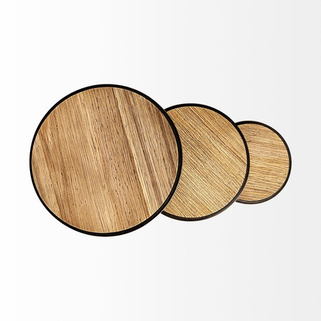 Glover (Set of 3) Brown Wood Round Top W/Metal Nesting Accent Tables by Mercana at Eve Furniture