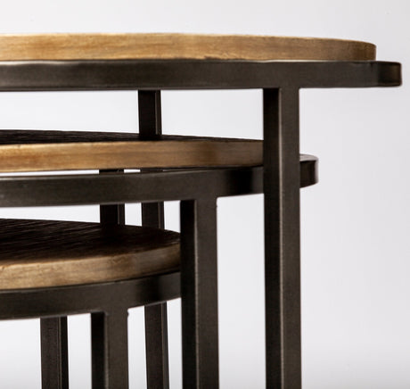 Glover (Set of 3) Brown Wood Round Top W/Metal Nesting Accent Tables by Mercana at Eve Furniture