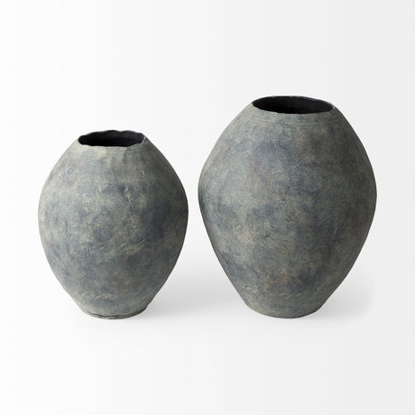 Gobi Small Gray Ceramic Oval Vase by Mercana at Eve Furniture