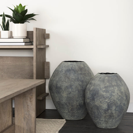 Gobi Small Gray Ceramic Oval Vase by Mercana at Eve Furniture