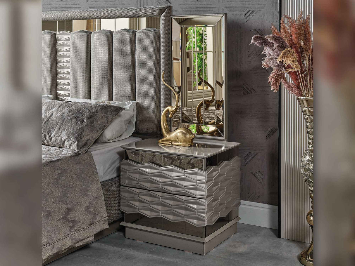 Gokce Nightstand With Back Mirror by Furnia at Eve Furniture