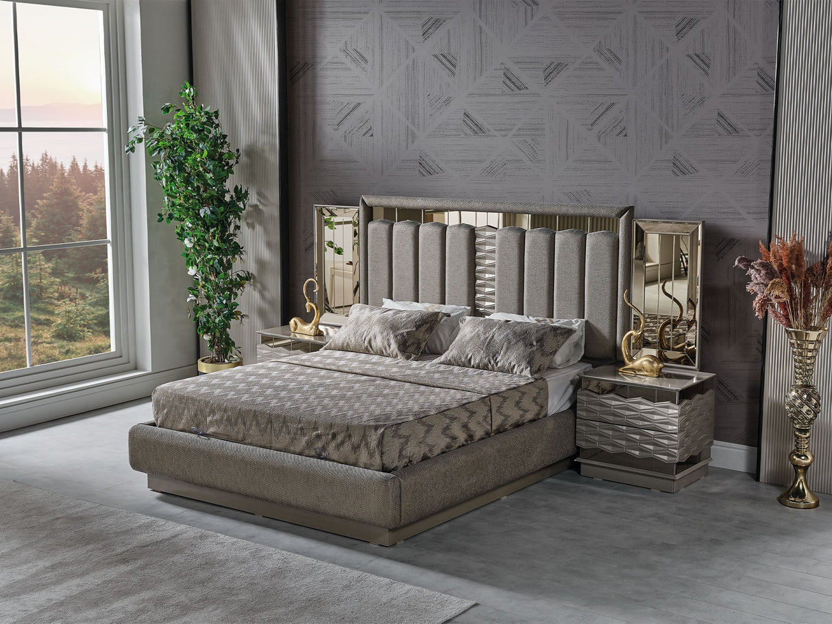 Gokce Nightstand With Back Mirror by Furnia at Eve Furniture