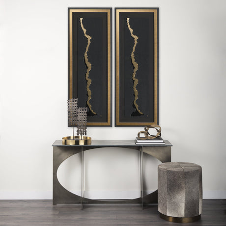 Gold River by Barbara Fleming a Hand Embelished Textured Framed Art Print Matted under Glass by Mercana at Eve Furniture
