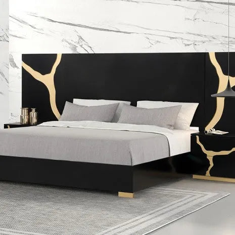 Goldsberg Black/Gold 4-Piece Queen Bedroom Set by Furniture of America at Eve Furniture