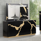 Goldsberg Black/Gold-Painted Pattern 4-Piece Queen Bedroom Set by Furniture of America at Eve Furniture