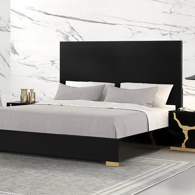Goldsberg Black/Gold-Painted Pattern 4-Piece Queen Bedroom Set by Furniture of America at Eve Furniture