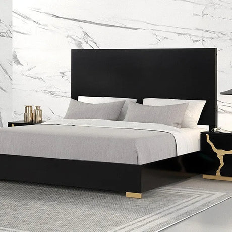 Goldsberg Black/Gold-Painted Pattern 5-Piece Queen Bedroom Set by Furniture of America at Eve Furniture