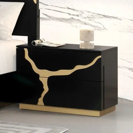 Goldsberg Black/Gold-Painted Pattern 4-Piece Queen Bedroom Set by Furniture of America at Eve Furniture