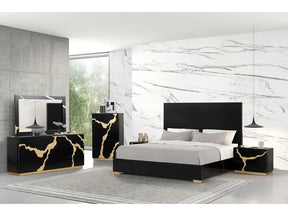 Goldsberg Black/Gold-Painted Pattern 4-Piece Queen Bedroom Set by Furniture of America at Eve Furniture