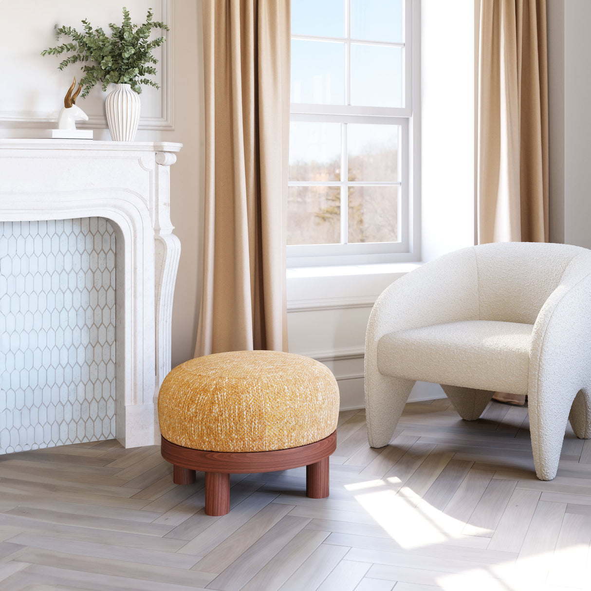 Gome Oat Yellow Ottoman by Zuomod at Eve Furniture