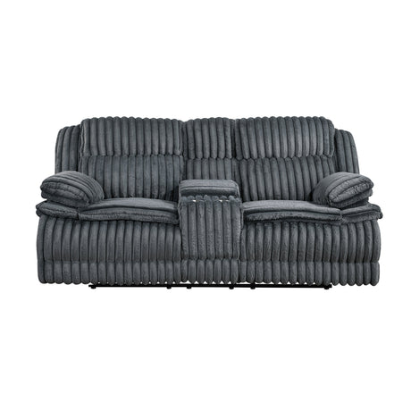 Goodland Dark Gray Double Reclining Loveseat with Center Console by Homelegance at Eve Furniture