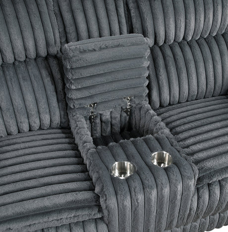 Goodland Dark Gray Double Reclining Loveseat with Center Console by Homelegance at Eve Furniture