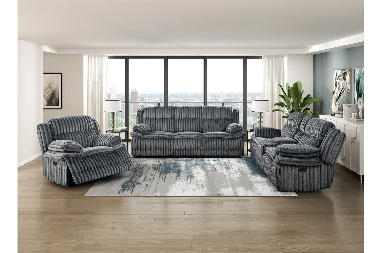 Goodland Dark Gray Double Reclining Loveseat with Center Console by Homelegance at Eve Furniture