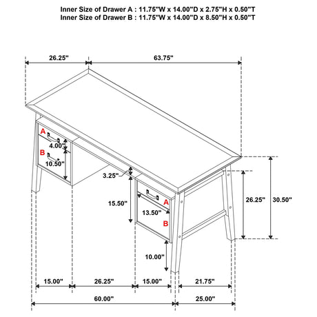 Goodson Black 64-inch 4-Drawer Double Pedestal Computer Desk by Coaster at Eve Furniture