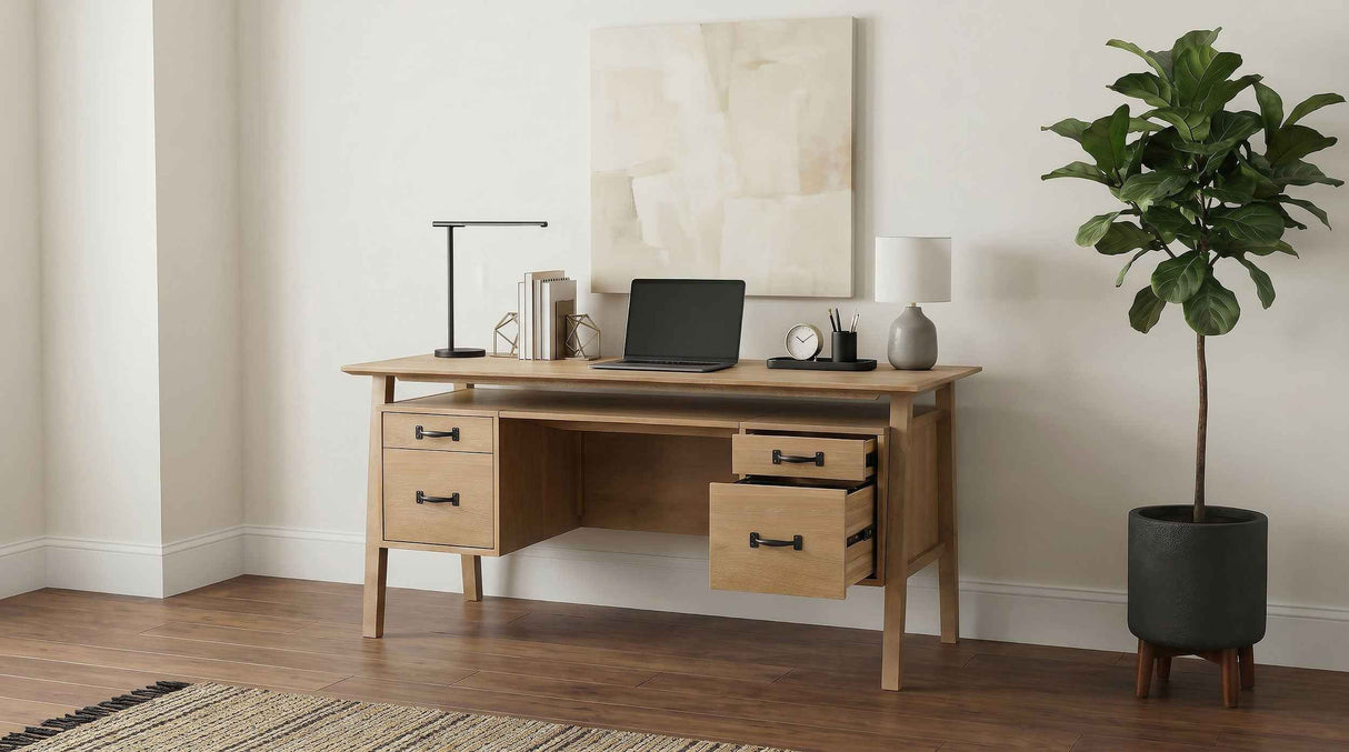 Goodson Distressed Light Brown 64-inch 4-Drawer Double Pedestal Computer Desk by Coaster at Eve Furniture