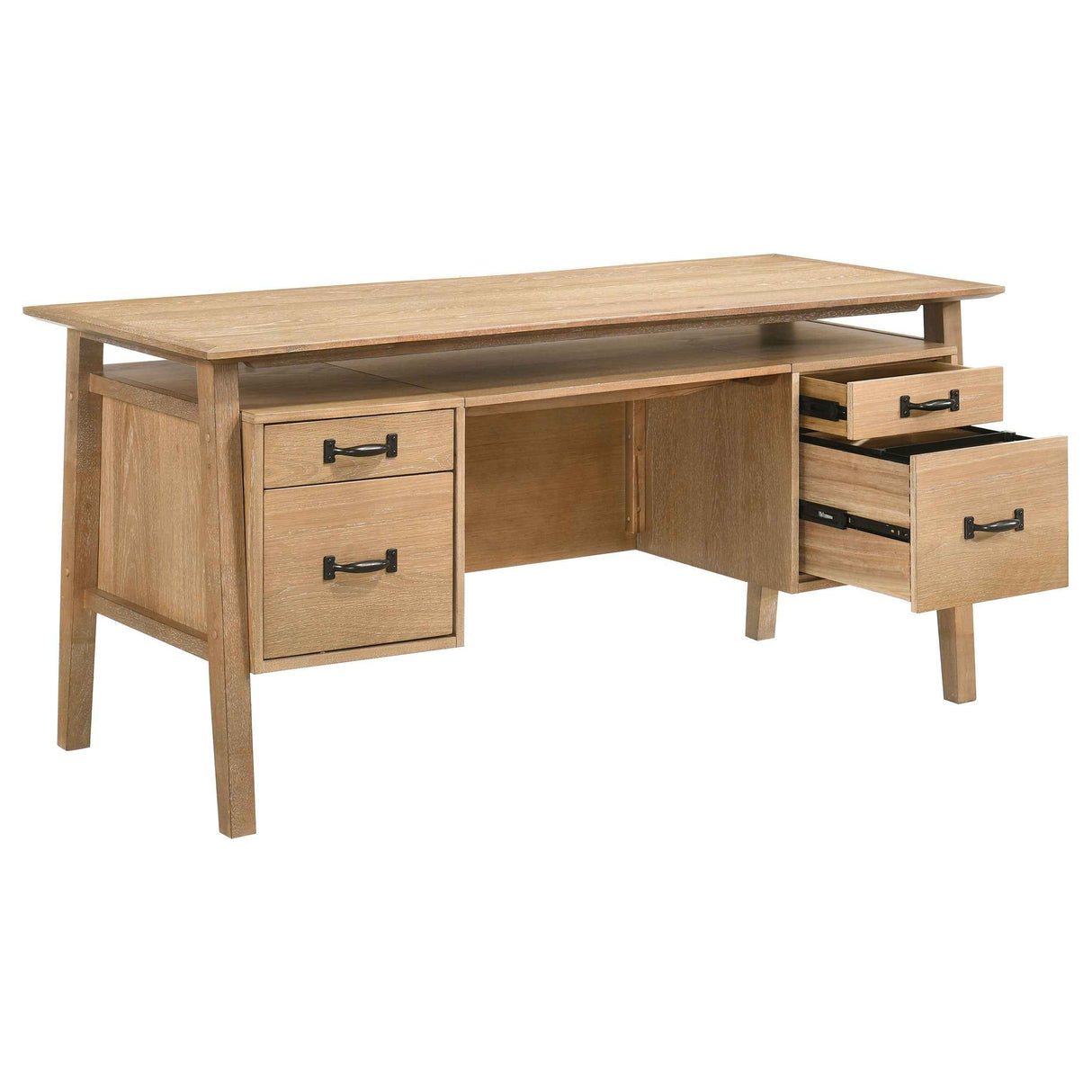 Goodson Distressed Light Brown 64-inch 4-Drawer Double Pedestal Computer Desk by Coaster at Eve Furniture