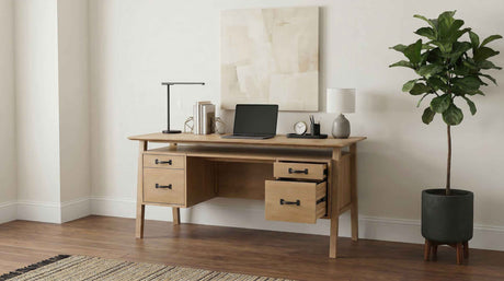 Goodson Distressed Light Brown 64-inch 4-Drawer Double Pedestal Computer Desk by Coaster at Eve Furniture