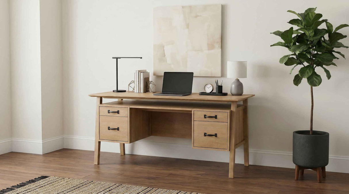 Goodson Distressed Light Brown 64-inch 4-Drawer Double Pedestal Computer Desk by Coaster at Eve Furniture