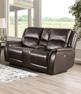 Gorgius Espresso Top Grain Leather Match Power Reclining Sofa & Loveseat by Furniture of America at Eve Furniture