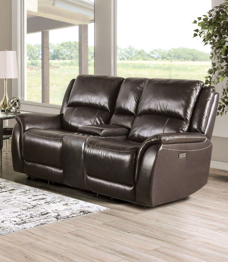 Gorgius Espresso Top Grain Leather Match Power Reclining Sofa & Loveseat by Furniture of America at Eve Furniture