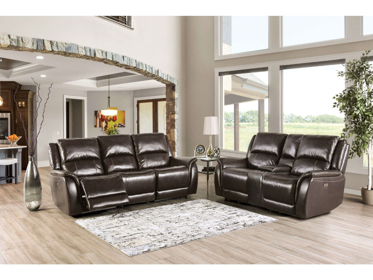 Gorgius Espresso Top Grain Leather Match Power Reclining Sofa & Loveseat by Furniture of America at Eve Furniture
