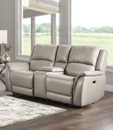 Gorgius Light Gray Top Grain Leather Match Power Reclining Sofa & Loveseat by Furniture of America at Eve Furniture