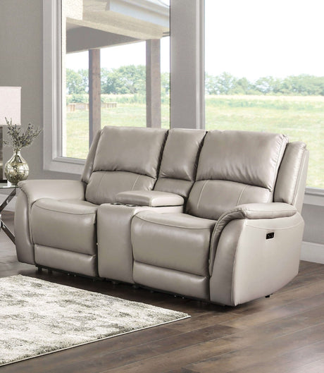 Gorgius Light Gray Top Grain Leather Match Power Reclining Sofa & Loveseat by Furniture of America at Eve Furniture