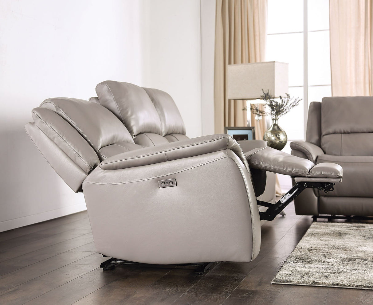 Gorgius Light Gray Top Grain Leather Match Power Reclining Sofa & Loveseat by Furniture of America at Eve Furniture
