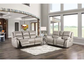 Gorgius Light Gray Top Grain Leather Match Power Reclining Sofa & Loveseat by Furniture of America at Eve Furniture