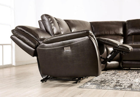 Gorgius Espresso Leather Modular Power Reclining Sectional by Furniture of America at Eve Furniture