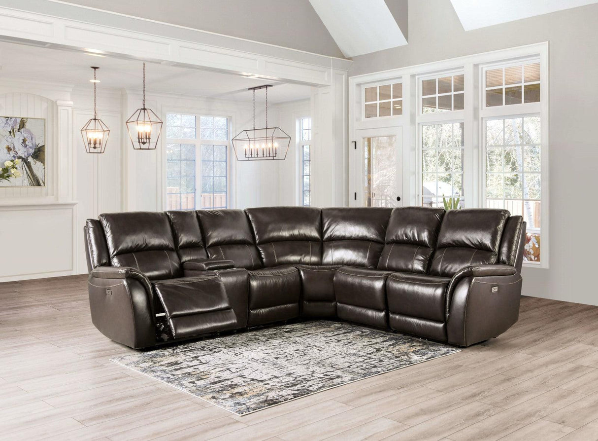 Gorgius Espresso Leather Modular Power Reclining Sectional by Furniture of America at Eve Furniture