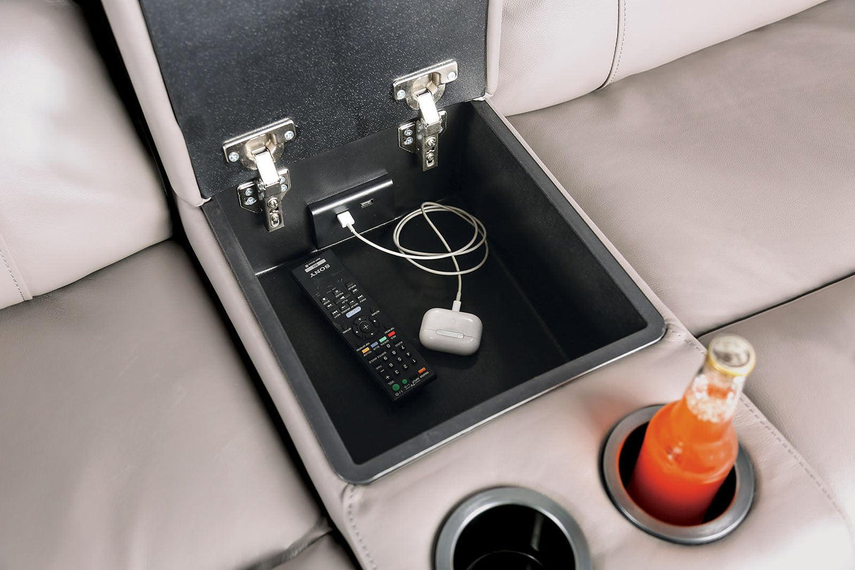 Gorgius Light Gray Leather Modular Power Reclining Sectional by Furniture of America at Eve Furniture