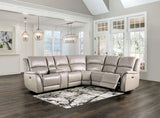 Gorgius Light Gray Leather Modular Power Reclining Sectional by Furniture of America at Eve Furniture