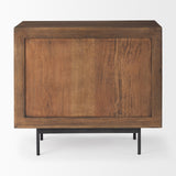 Grace 35.5L x 18.0W x 31.0H Medium Brown Wood W/Black Metal Frame 3 Drawer Accent Cabinet by Mercana at Eve Furniture