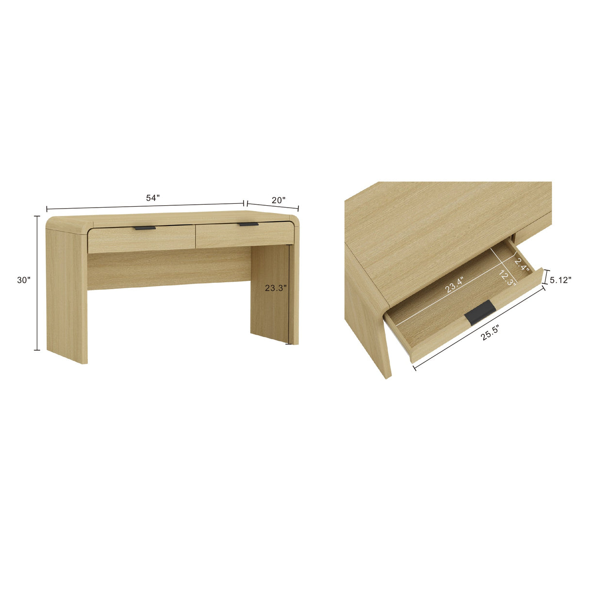 Grace 54" Home Office Desk in Natural Oak and Black by Manhattan Comfort at Eve Furniture
