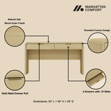 Grace 54" Home Office Desk in Natural Oak and Gold by Manhattan Comfort at Eve Furniture