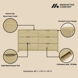 Grace 60" Double Dresser in Natural Oak and Gold by Manhattan Comfort at Eve Furniture