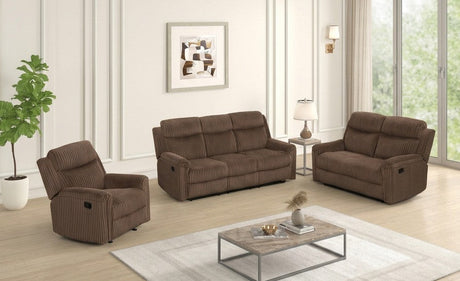 Grace Brown Corduroy 3-Piece Reclining Set by New Era Innovations at Eve Furniture
